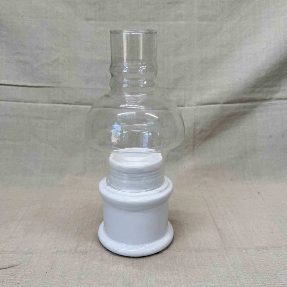 Vintage Hurricane Candle Holder White‎ Pottery Glass Fairy Lamp Cottage Decor